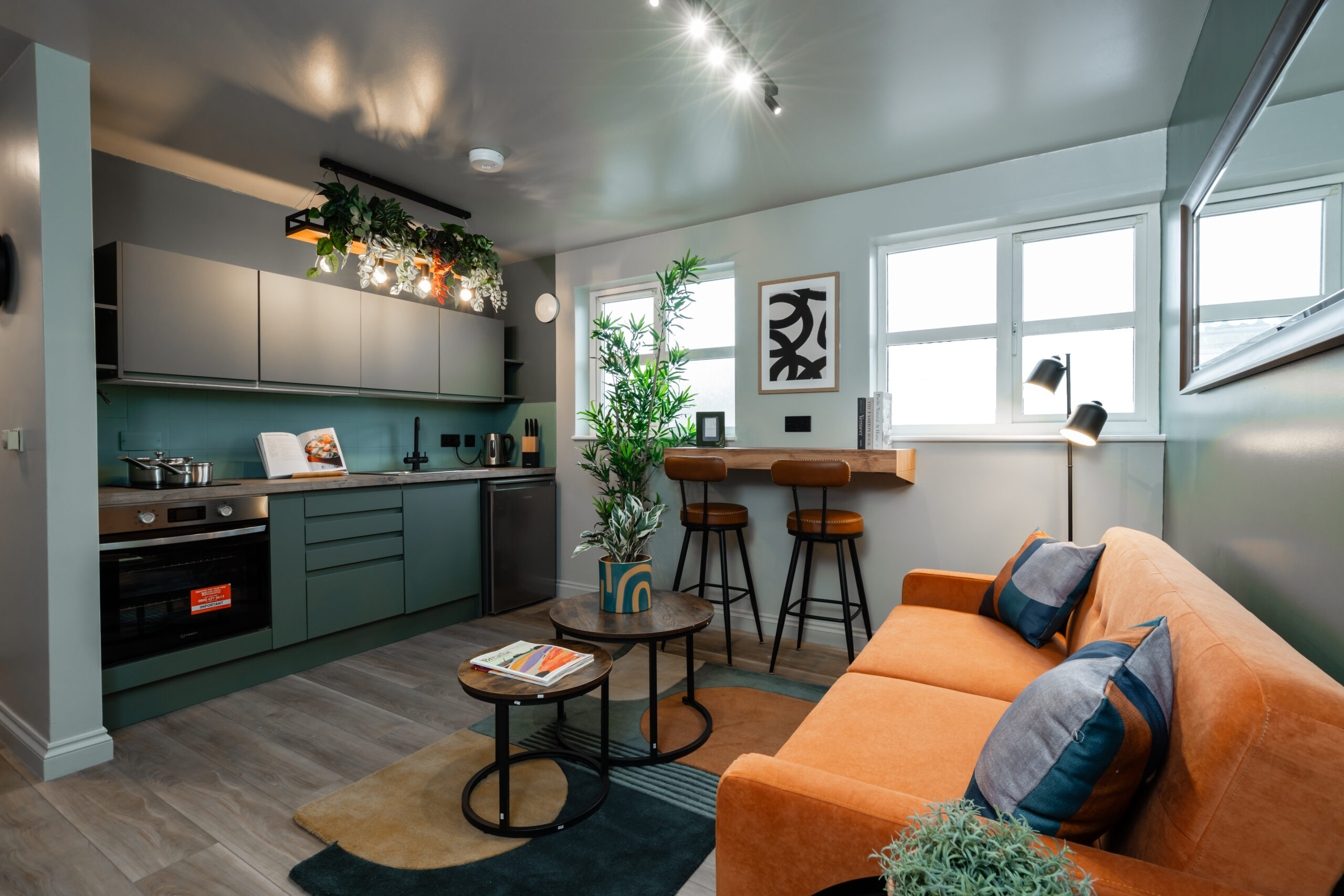 Modern shared living room and open plan lounge offering comfortable space for science and business park professionals