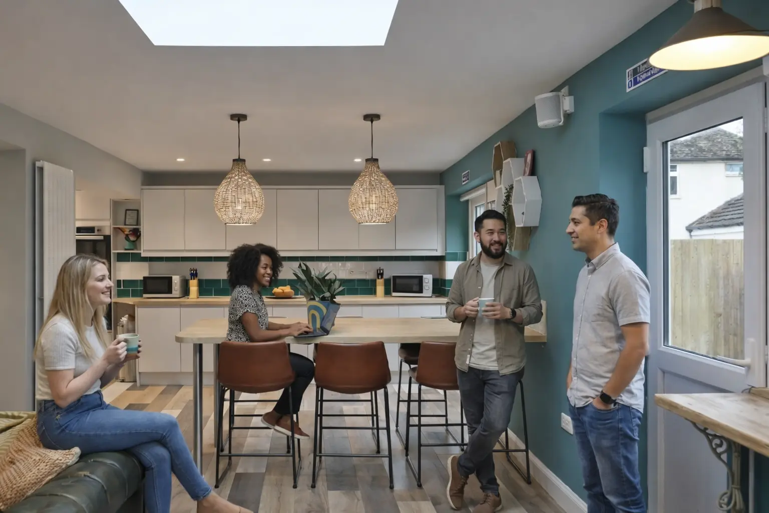 Spacious communal kitchen and lounge area at B-Hive Living in Oxfordshire