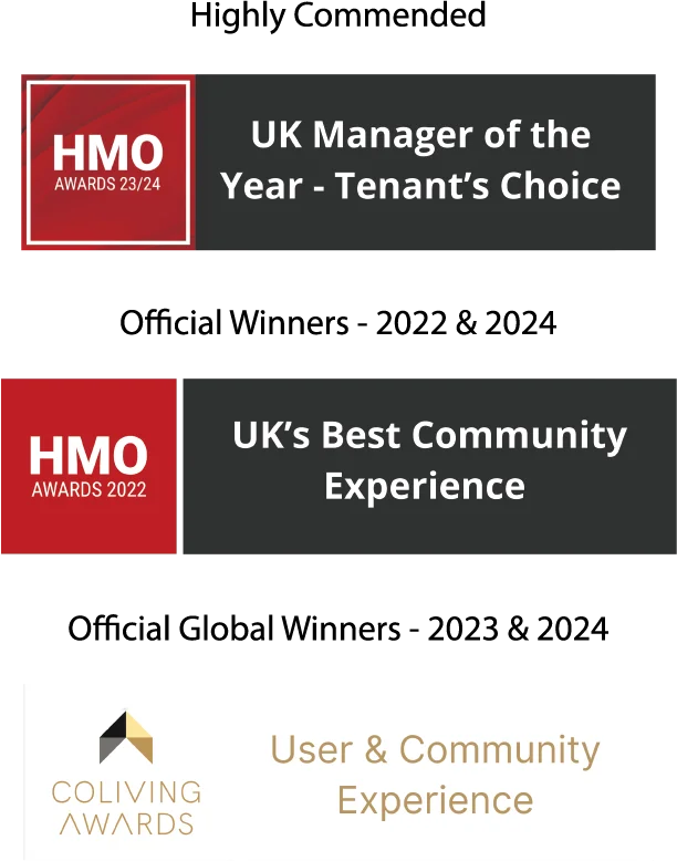 B-Hive Living awards including UK's Best Community Experience and Coliving Awards